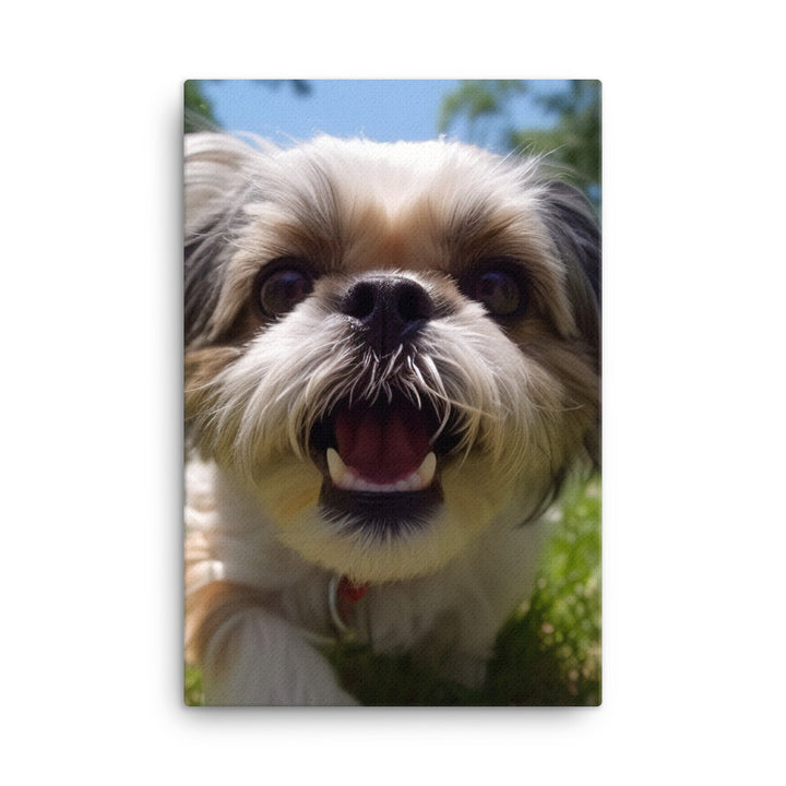 Playful Shih Tzu in a Park Canvas - PosterfyAI.com