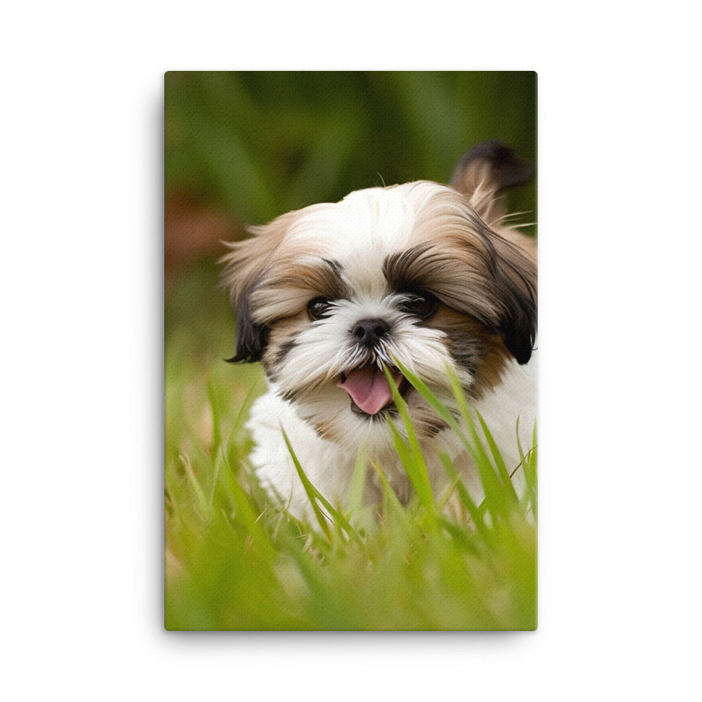 Playful Shih Tzu Enjoying the Outdoors Canvas - PosterfyAI.com