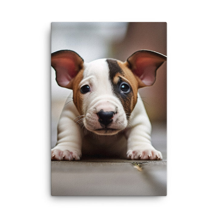 Playful Bull Terrier Pup Canvas - PosterfyAI.com