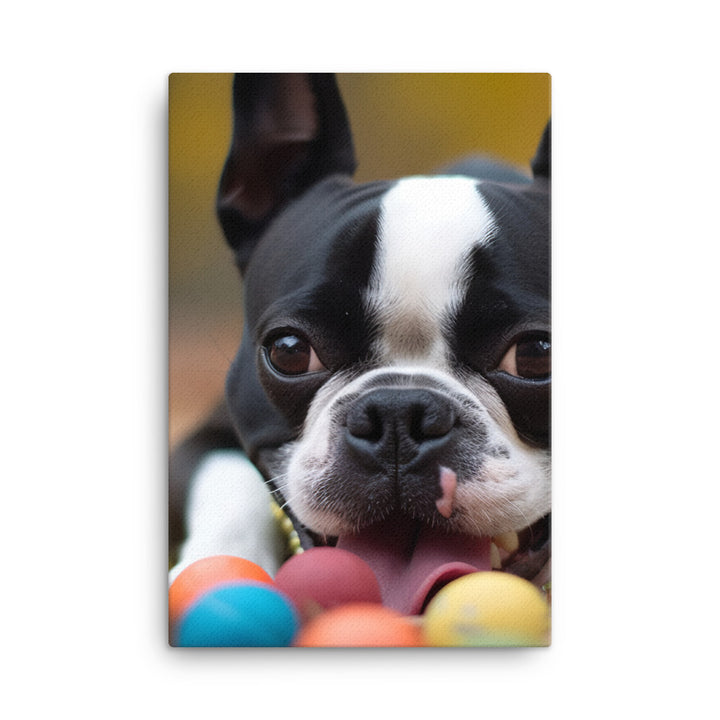 Happy Boston Terrier with Toys Canvas - PosterfyAI.com