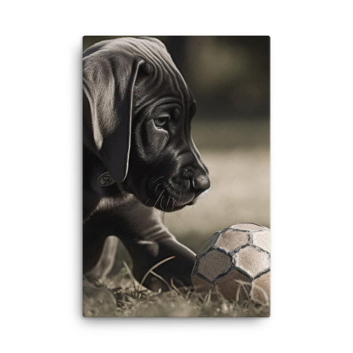 Great Dane Pup Playing with a Ball Canvas - PosterfyAI.com