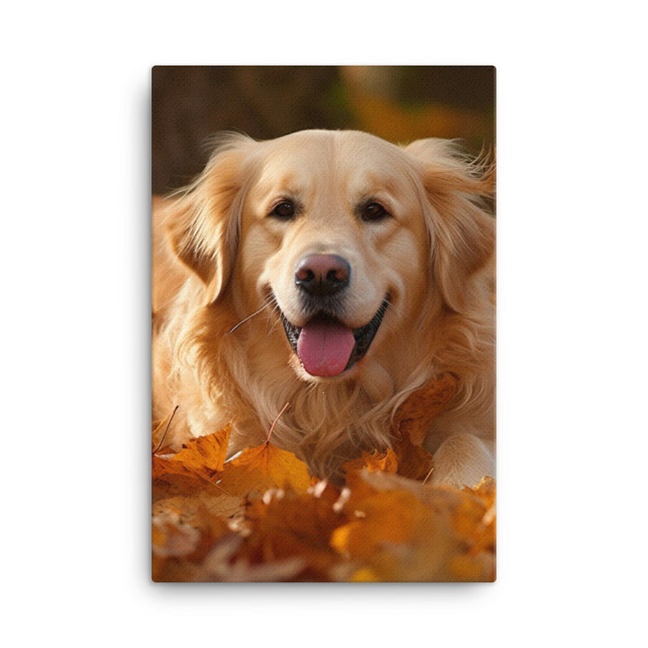 Golden Retriever in the Fall Canvas - PosterfyAI.com