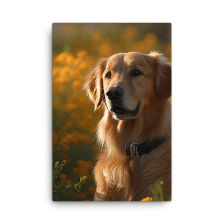 Golden Retriever in a Field of Flowers Canvas - PosterfyAI.com