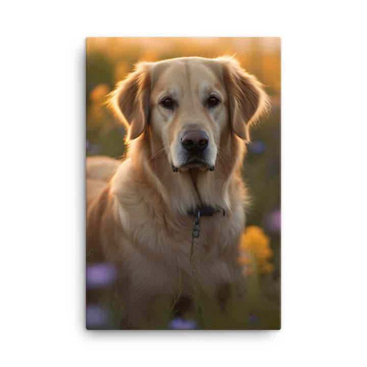 Golden Retriever in a Field of Flowers Canvas - PosterfyAI.com