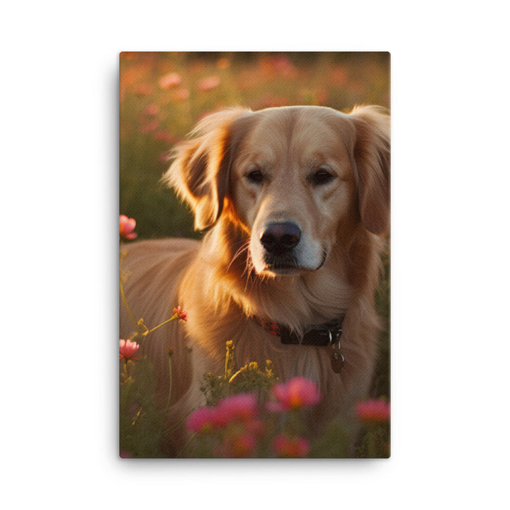 Golden Retriever in a Field of Flowers Canvas - PosterfyAI.com
