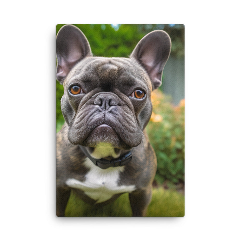 Frenchie in the garden Canvas - PosterfyAI.com
