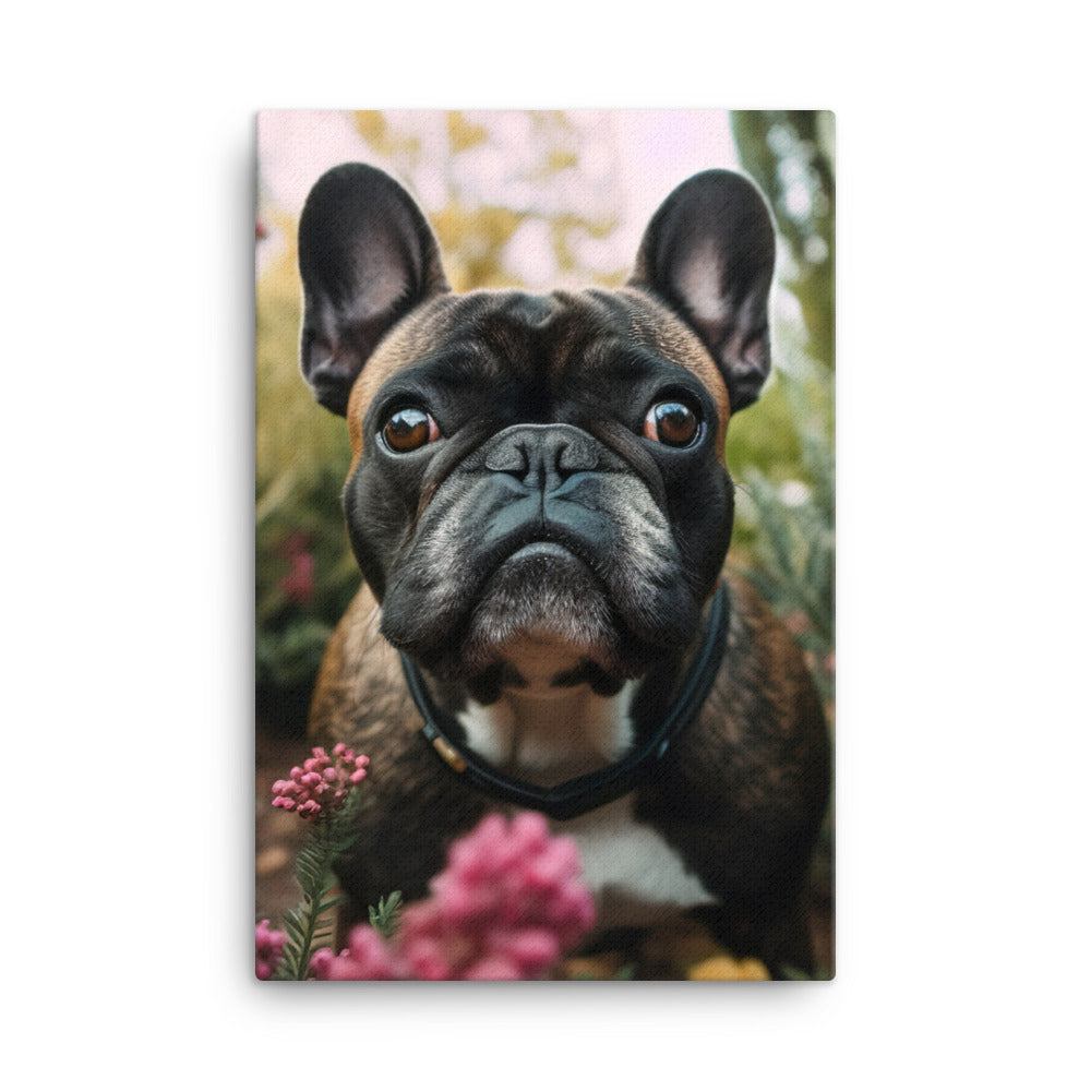 Frenchie in the garden Canvas - PosterfyAI.com