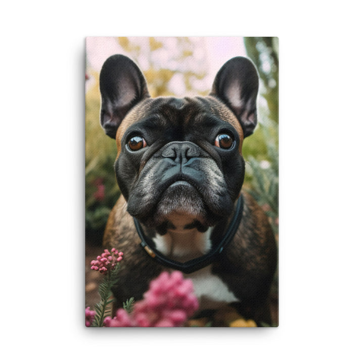Frenchie in the garden Canvas - PosterfyAI.com