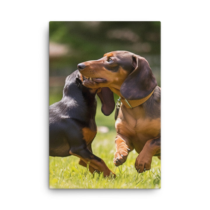 Dachshunds at Play in the Park Canvas - PosterfyAI.com