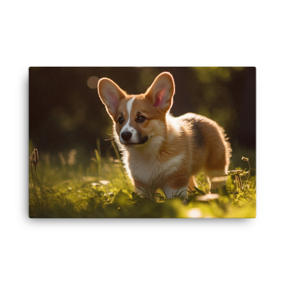 Welsh Corgi Puppy Playing canvas - Posterfy.AI