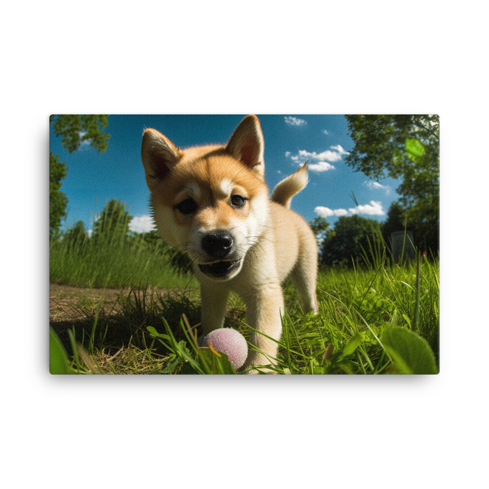 Akita Pup Playtime in the Park canvas - Posterfy.AI