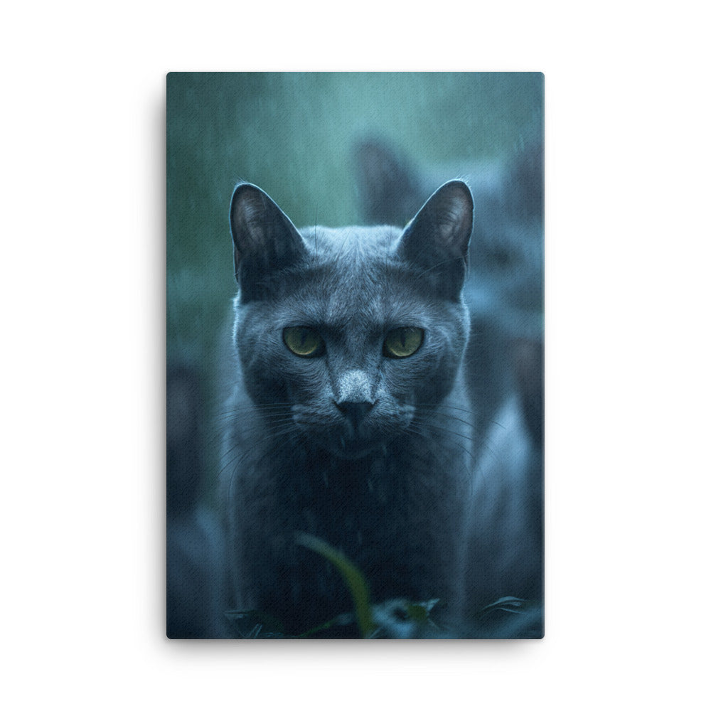Mysterious World of Russian Blue Cat Canvas - PosterfyAI.com