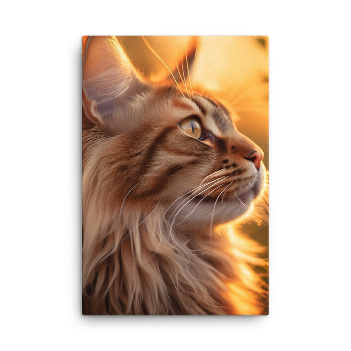 Maine Coon Elegance in Golden Hour Canvas - PosterfyAI.com