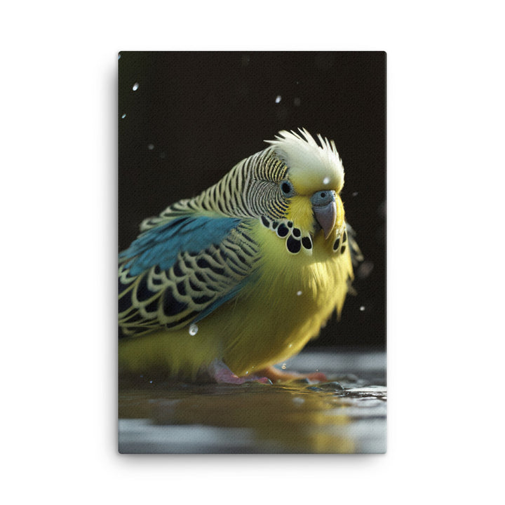 Budgie Taking a Bath Canvas - PosterfyAI.com