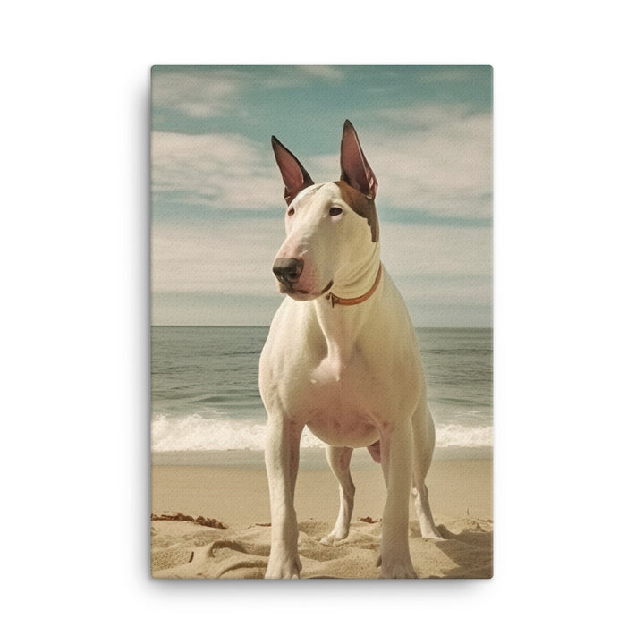 Bull Terrier on the Beach Canvas - PosterfyAI.com