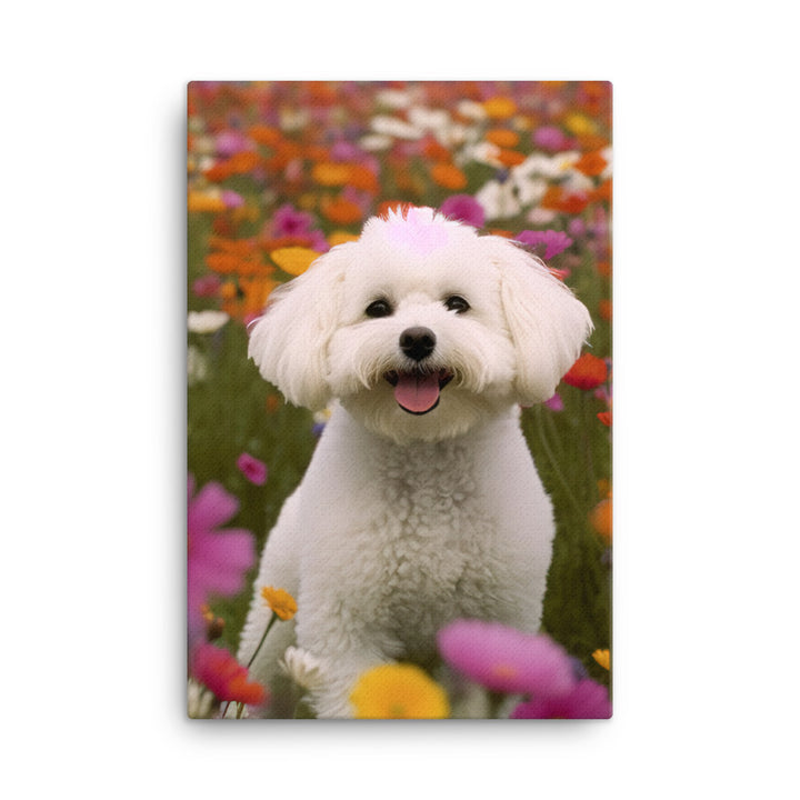 Bichon Frise in a Field of Flowers Canvas - PosterfyAI.com