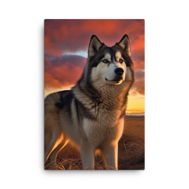 Alaskan Malamute at Sunset Canvas - PosterfyAI.com