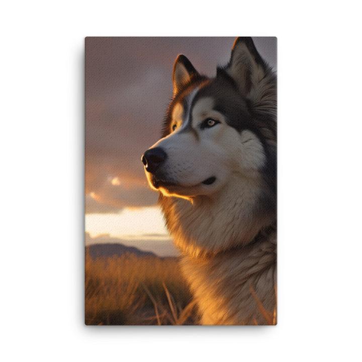 Alaskan Malamute at Sunset Canvas - PosterfyAI.com