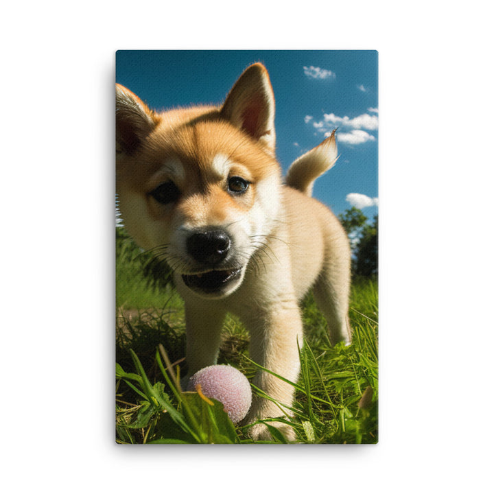 Akita Pup Playtime in the Park Canvas - PosterfyAI.com