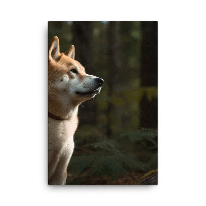 Akita Guarding the Forest Canvas - PosterfyAI.com