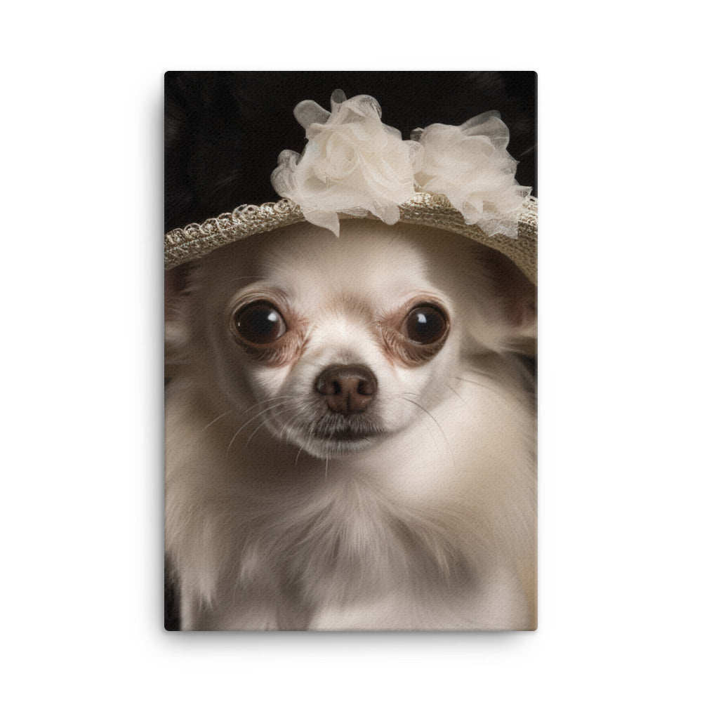 A Chihuahua posing with a boa and hat Canvas - PosterfyAI.com