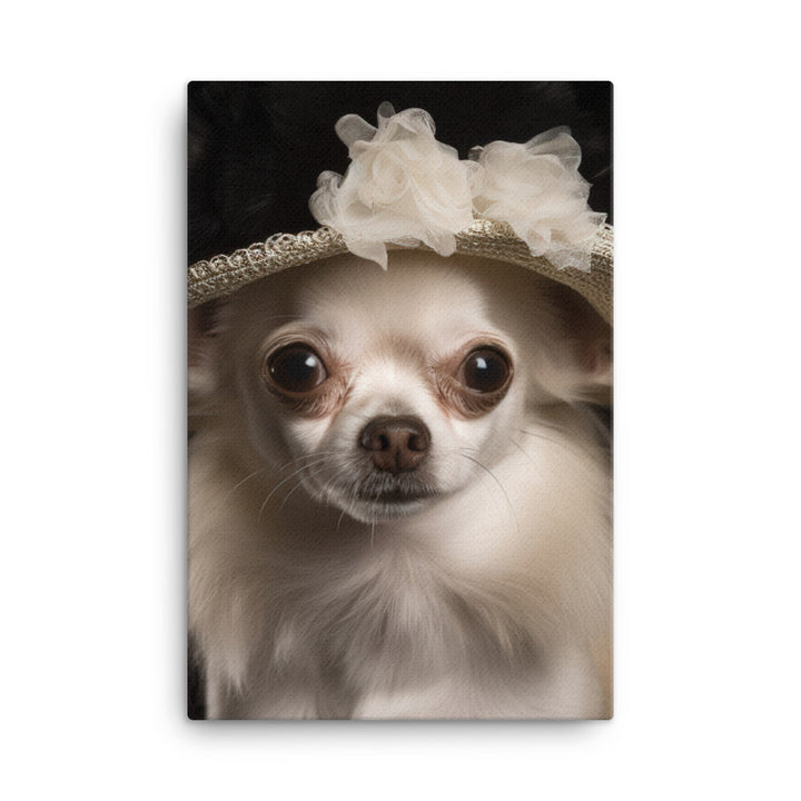 A Chihuahua posing with a boa and hat Canvas - PosterfyAI.com