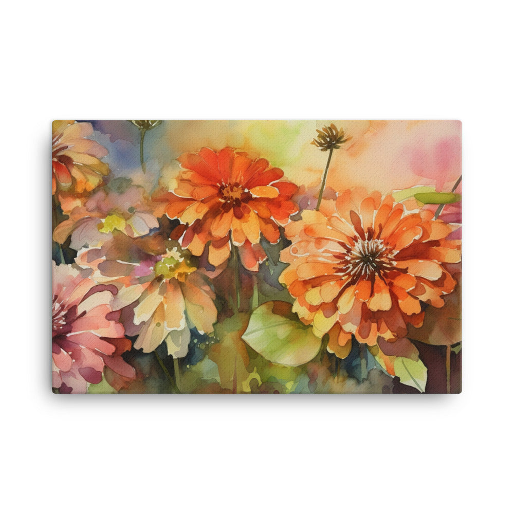 Zinnias in Full Bloom canvas - Posterfy.AI