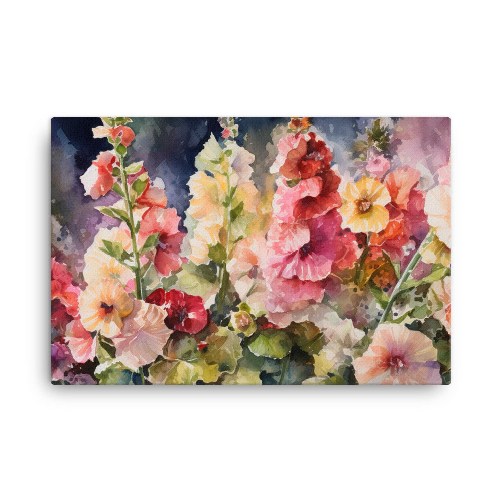 Hollyhocks in Full Bloom canvas - Posterfy.AI