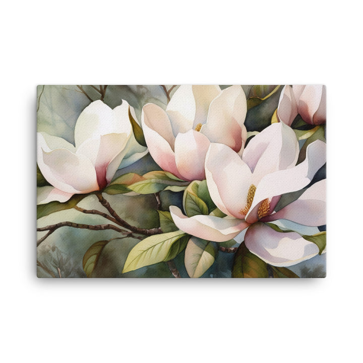 Watercolor Magnolias Unveiled canvas - Posterfy.AI