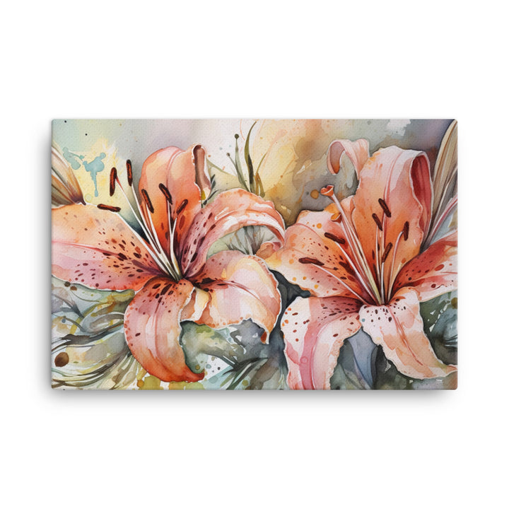 Watercolor Lilies in Bloom canvas - Posterfy.AI