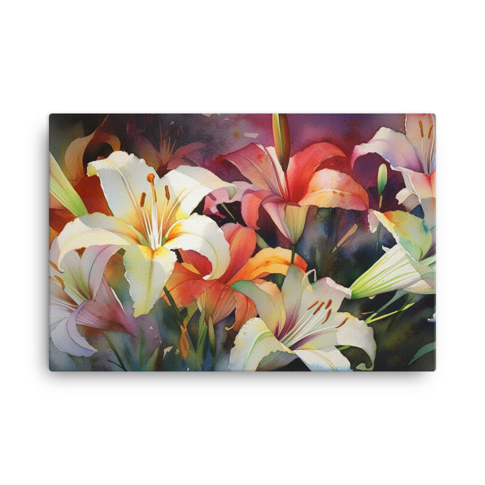 Watercolor Lilies Illuminated canvas - Posterfy.AI