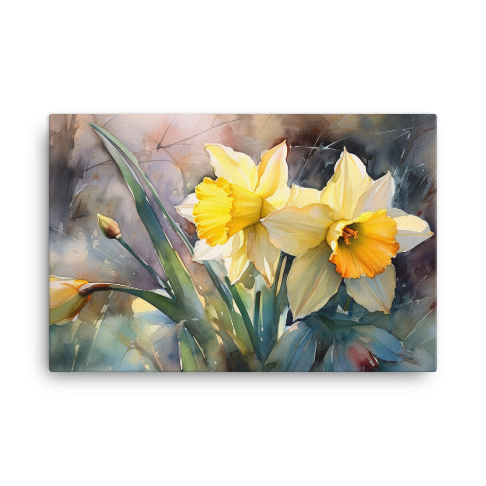 Watercolor Journey with Daffodils canvas - Posterfy.AI