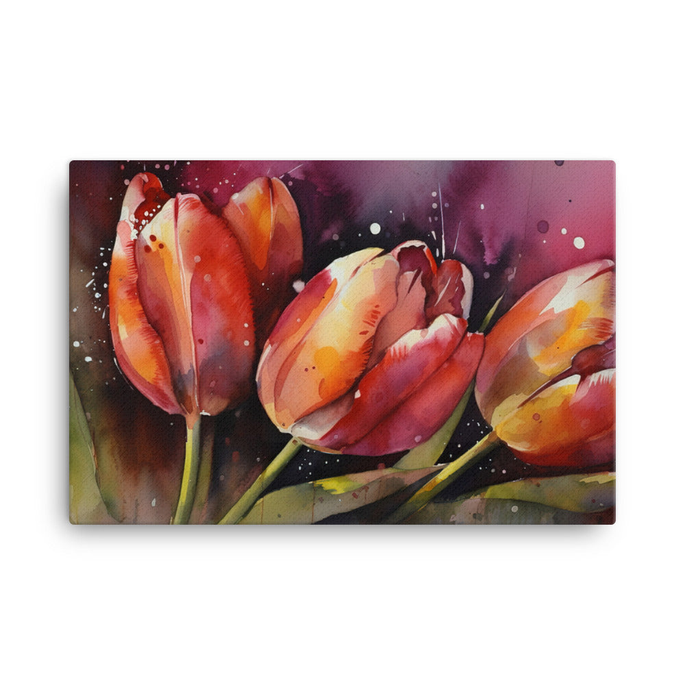 Exploring Tulips in Watercolors canvas - Posterfy.AI