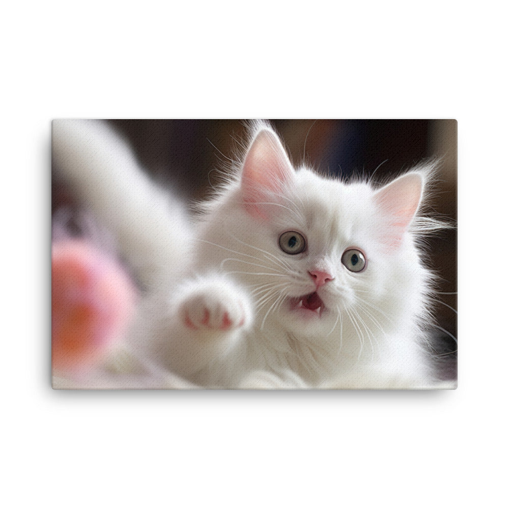 Playful Turkish Angora Kitten canvas - Posterfy.AI