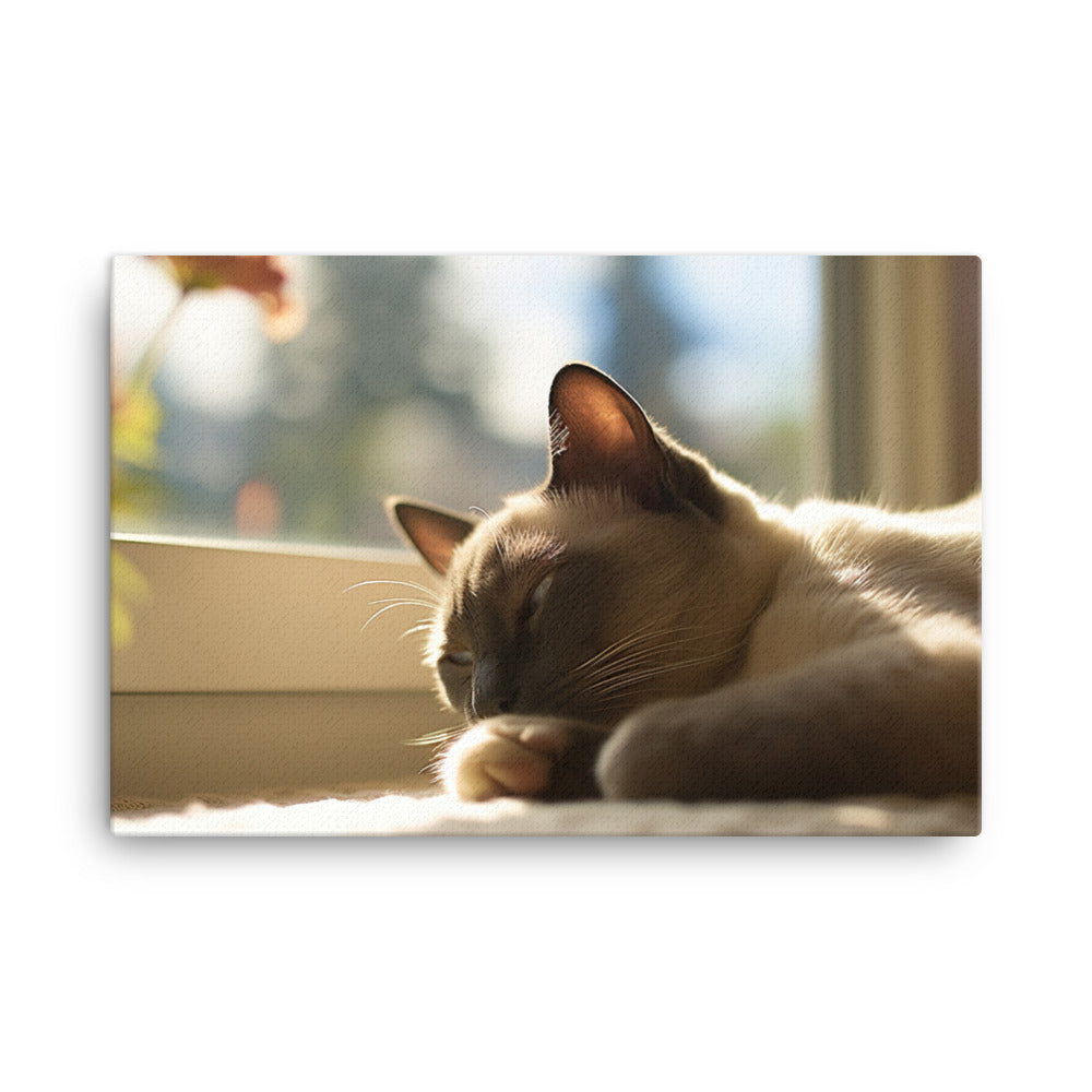 Sleeping Siamese on a Windowsill canvas - Posterfy.AI