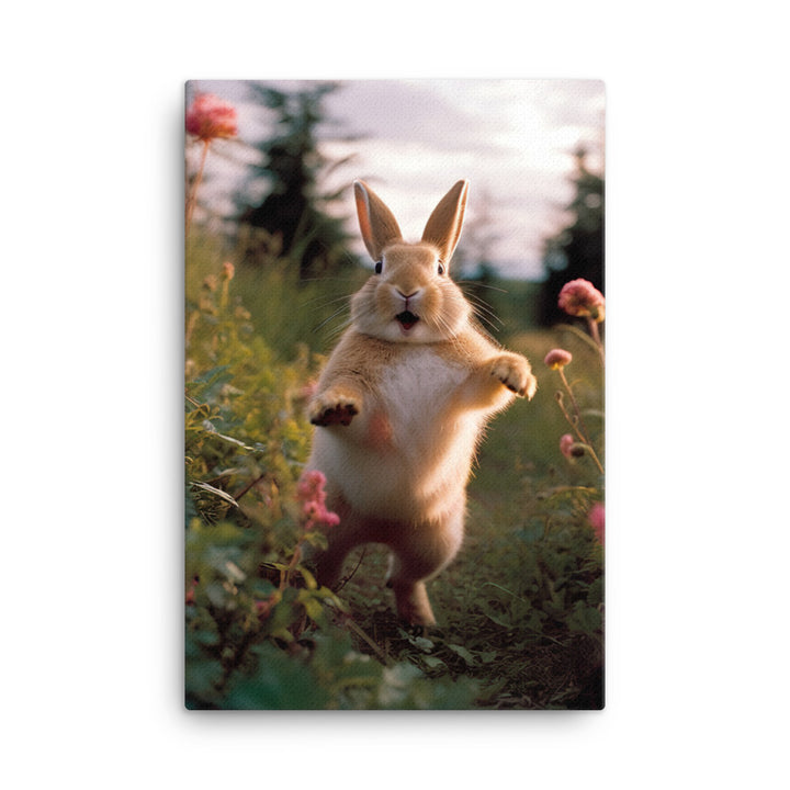 Rhinelander Bunny Enjoying a Playful Hop Canvas - PosterfyAI.com