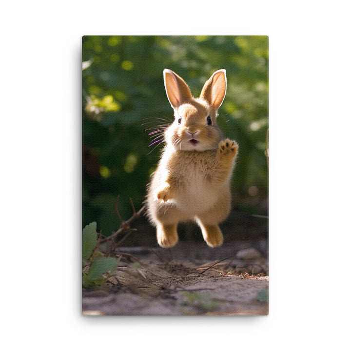 Rhinelander Bunny Enjoying a Playful Hop Canvas - PosterfyAI.com