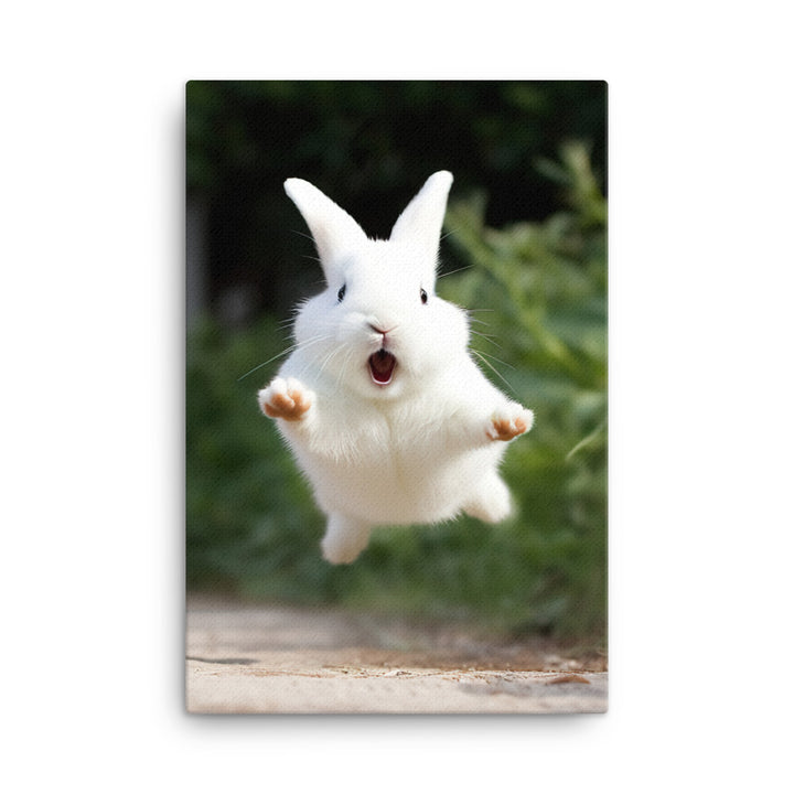 Dwarf Hotot Bunny Enjoying a Playful Hop Canvas - PosterfyAI.com
