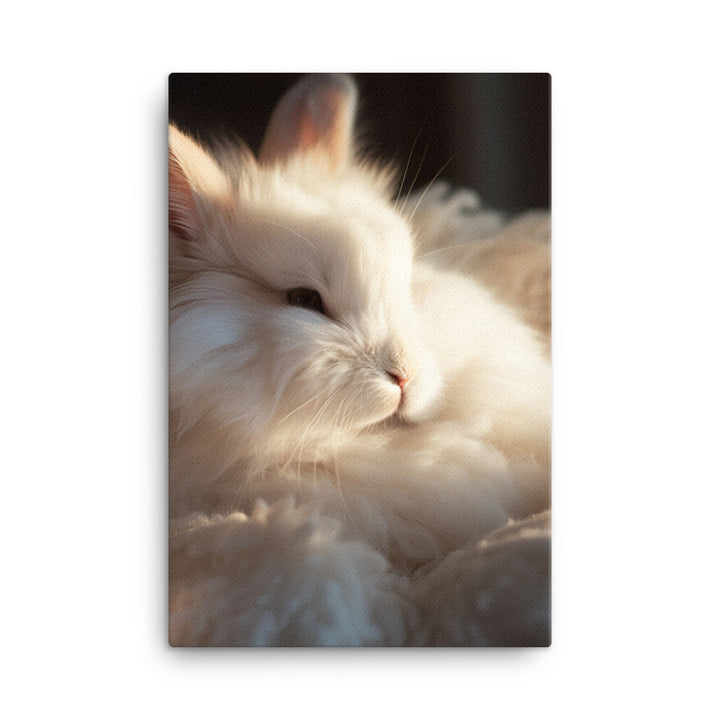 Satin Angora Bunny in a Cozy Setting Canvas - PosterfyAI.com
