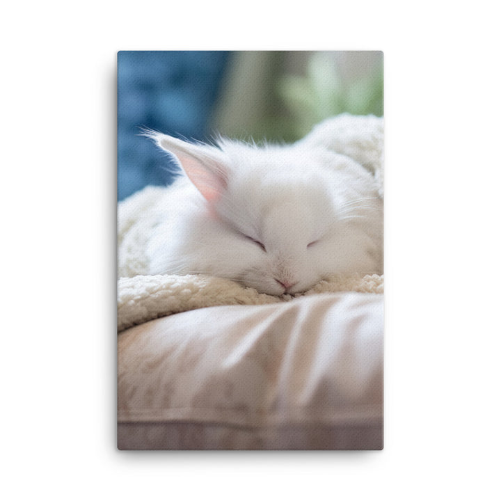 Satin Angora Bunny in a Cozy Setting Canvas - PosterfyAI.com