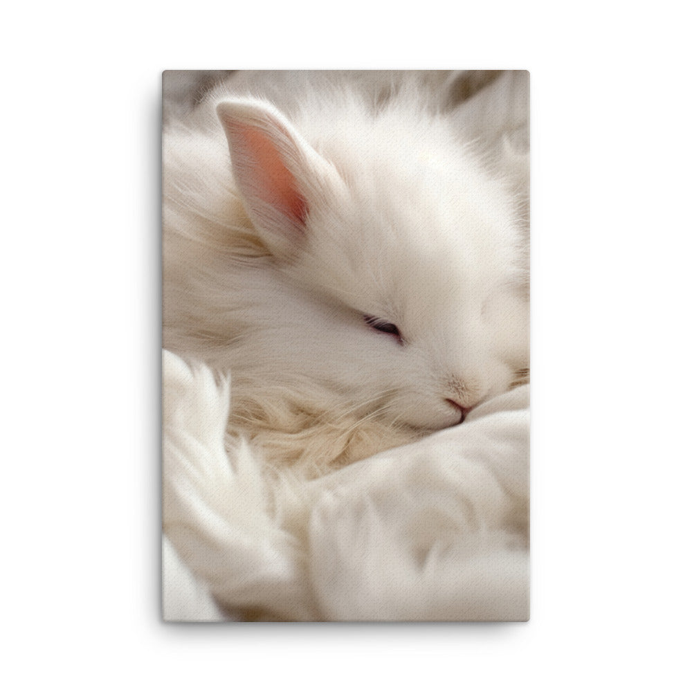 Satin Angora Bunny Enjoying a Playful Hop Canvas - PosterfyAI.com