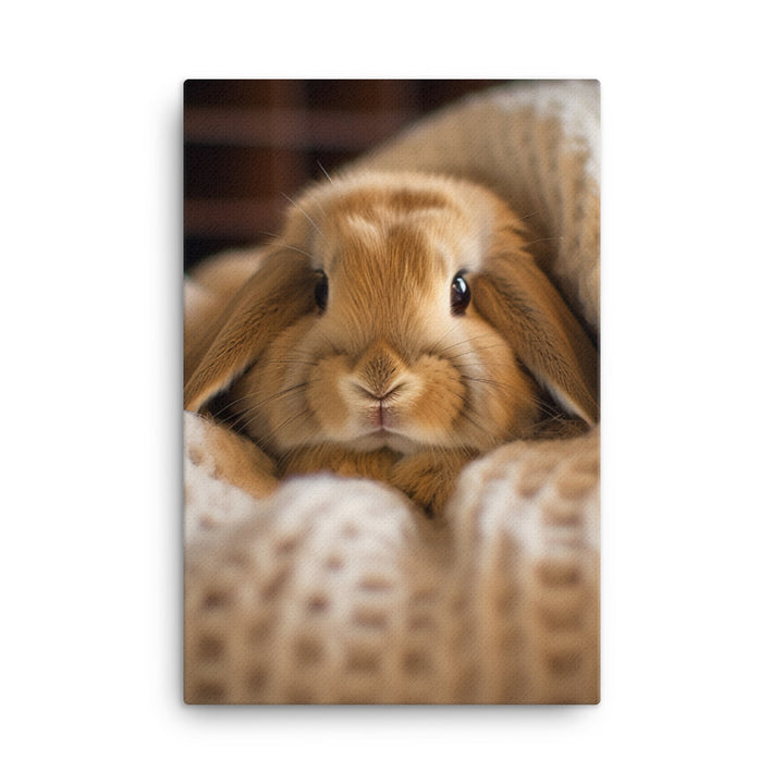 Mini Lop Bunny in a Cozy Setting Canvas - PosterfyAI.com