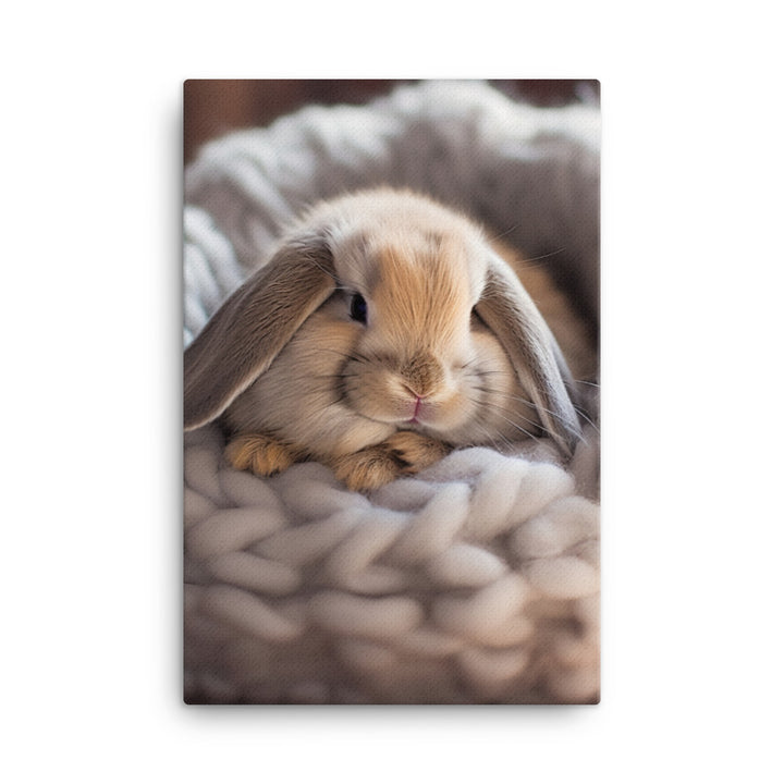 Mini Lop Bunny in a Cozy Setting Canvas - PosterfyAI.com