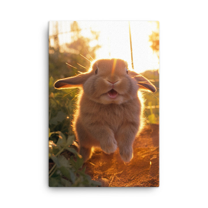 Mini Lop Bunny Enjoying a Playful Hop Canvas - PosterfyAI.com