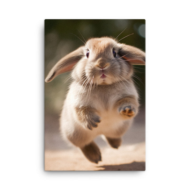 Mini Lop Bunny Enjoying a Playful Hop Canvas - PosterfyAI.com