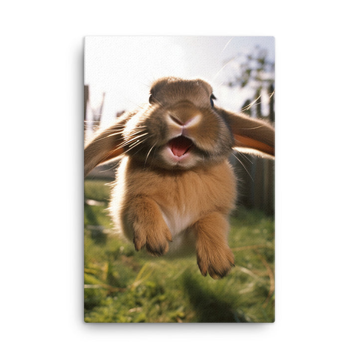 Mini Lop Bunny Enjoying a Playful Hop Canvas - PosterfyAI.com