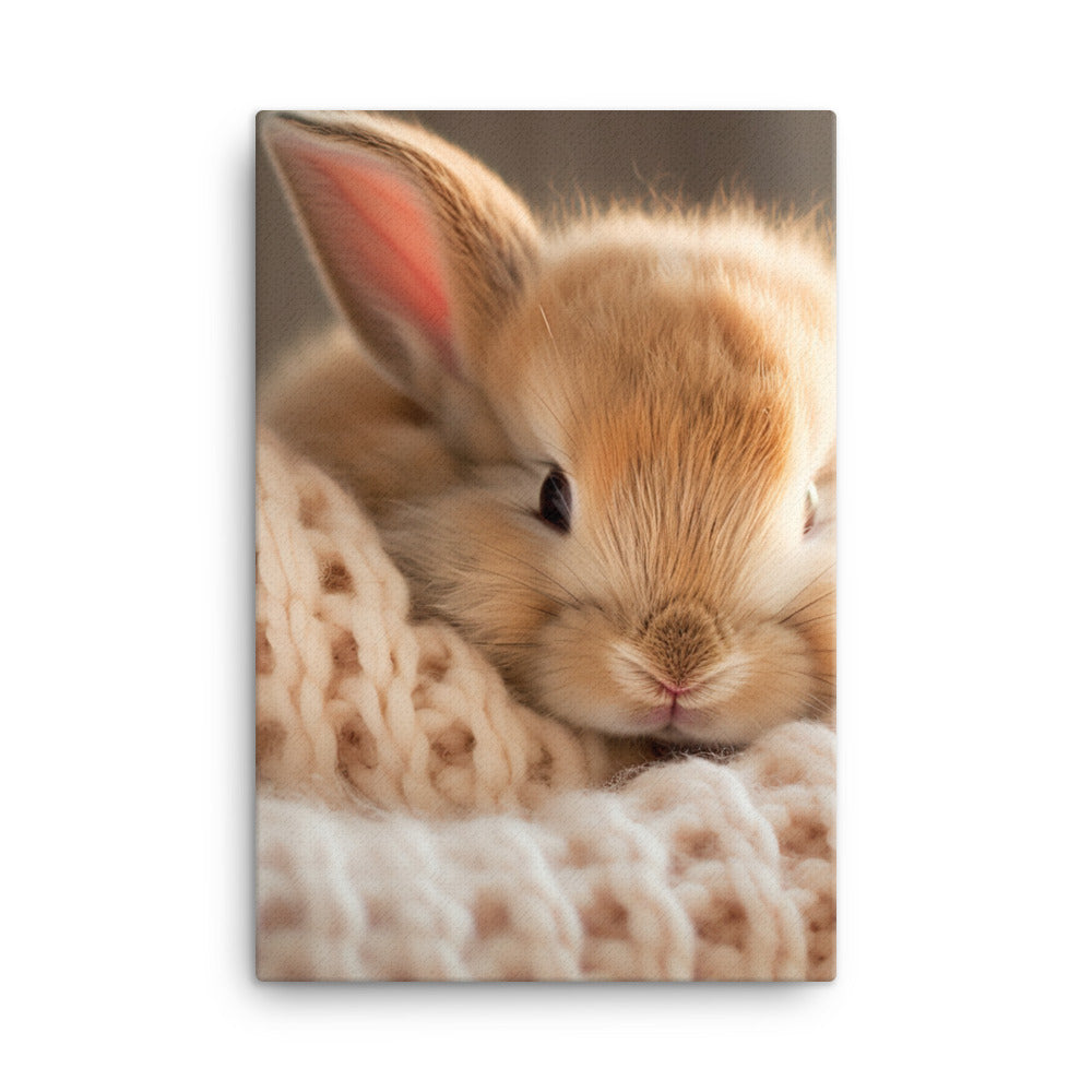 Jersey Wooly Bunny in a Cozy Setting Canvas - PosterfyAI.com