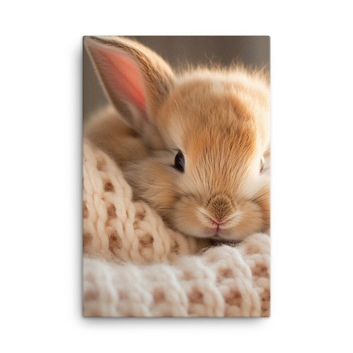 Jersey Wooly Bunny in a Cozy Setting Canvas - PosterfyAI.com