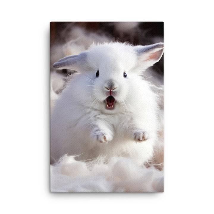 Jersey Wooly Bunny Enjoying a Playful Hop Canvas - PosterfyAI.com