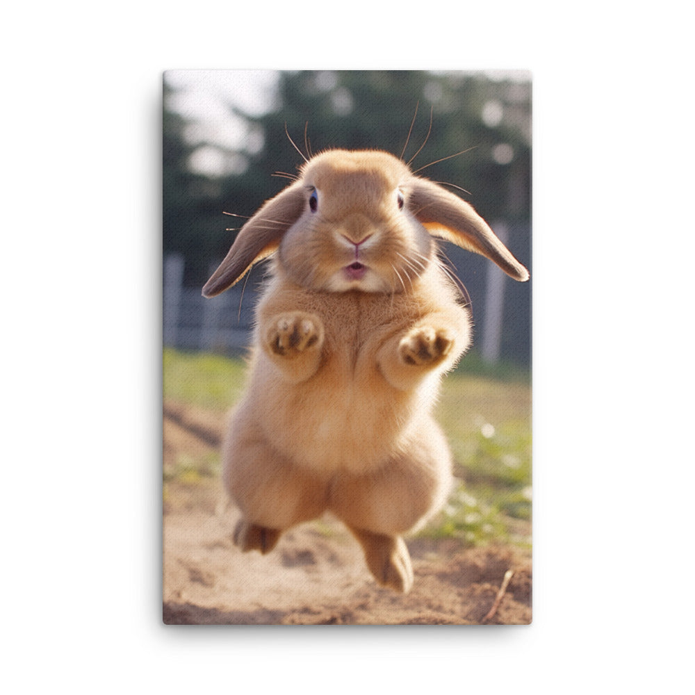 Holland Lop Bunny Enjoying a Playful Hop Canvas - PosterfyAI.com